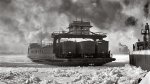 A loaded rail ferry.